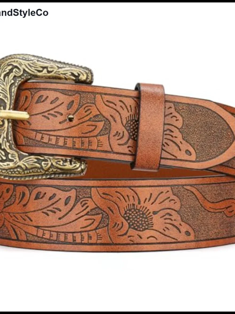 Vintage Cowgirl Belt for Women PU Leather Floral Buckle Western Belt